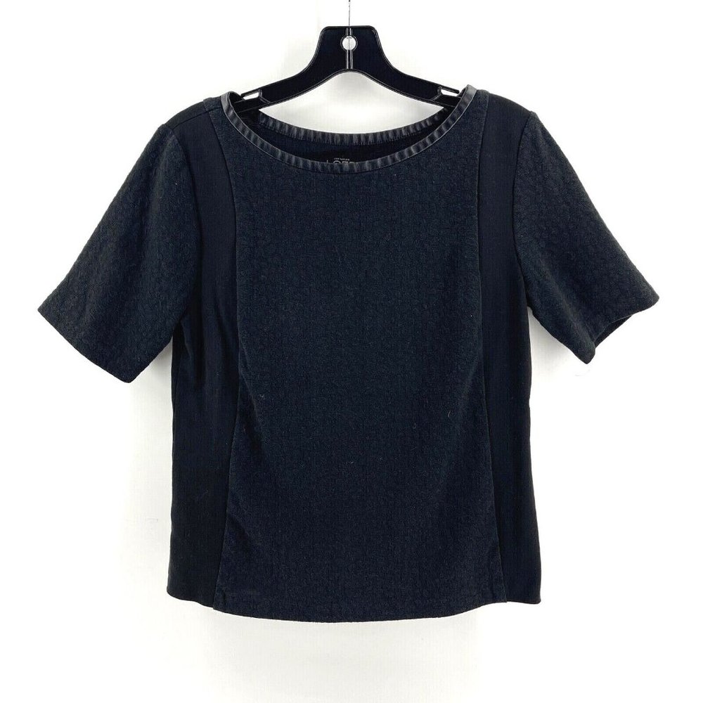 Loft Ann Taylor Small S Women's Top Short Sleeve Black Faux Leather Trip T-Shirt